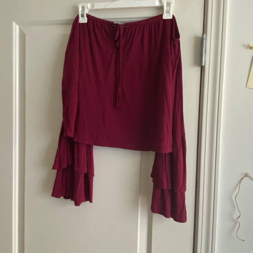 Strapless off the shoulder long sleeve flare top